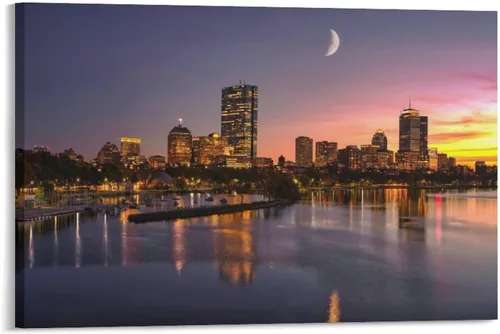 Vista 6 de Póster de lienzo con diseño de horizonte de Charles River de Boston, decoración de dormitorio, paisaje deportivo, oficina, habitación, regalo