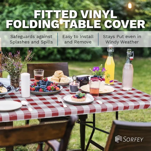 Vista 4 de Sorfey Mantel ajustado con elástico, vinilo con parte trasera de franela, se adapta a mesa de 24 x 48 pulgadas, rectangular, a prueba de agua, fácil
