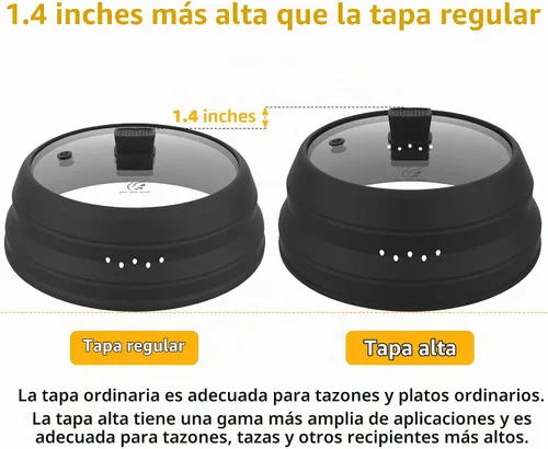 Vista 11 de Cubierta alta para salpicaduras de microondas, tapa protectora de vidrio de 5.8 pulgadas de altura con silicona plegable para plato de olla de Negro