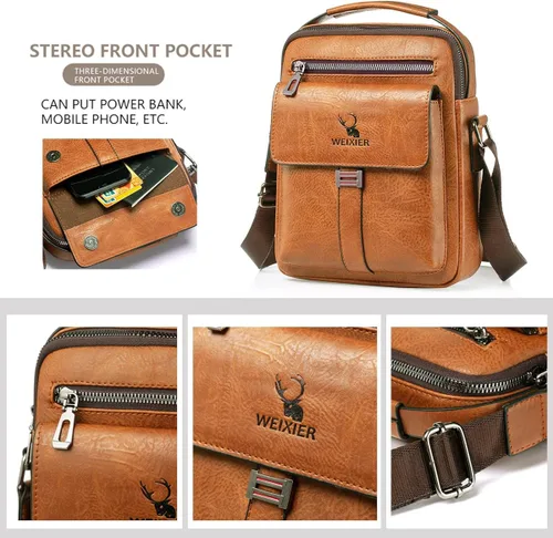 Vista 4 de Bolso cruzado de cuero para hombre pequeño bolso de hombro para iPad de 97 pulgadas viajes ciclismo senderismo oficina negocios