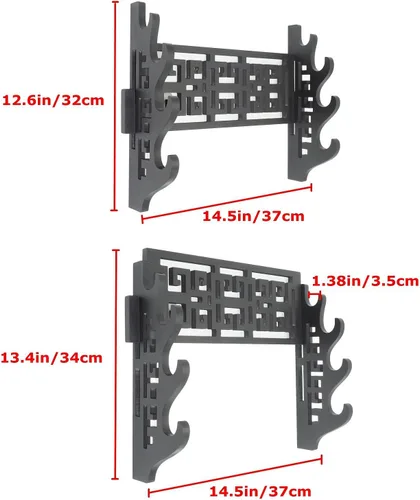 Vista 3 de Soporte para espada de 4 niveles, soporte de pared para espada samurái, soporte de espada para Katana Wakizashi y espadas estándar (clásico)