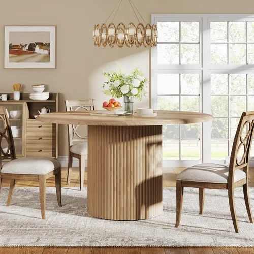 Vista 4 de Tribesigns Mesa de comedor redonda de 47" para 4, mesa de cocina estilo granja con base de metal, mesa de cena pequeña moderna para comedor, cocina