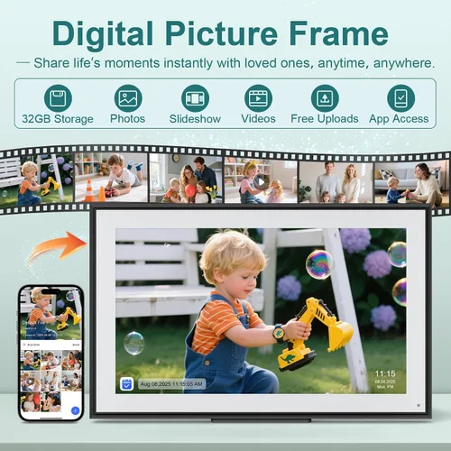Vista 6 de Canupdog Calendario digital de 15.6 pulgadas 2026-2027 – Pantalla táctil HD inteligente de fotos para horarios familiares, calendario electrónico