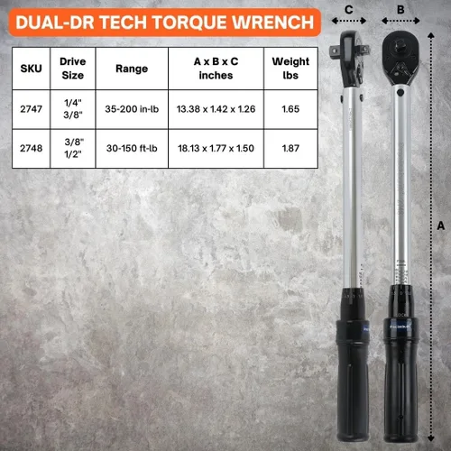 Vista 2 de Llave dinamométrica Click Tech de 1/4" x 3/8" de 35-200 in-lb