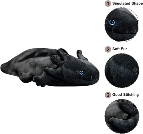 Vista 2 de Muñeca de almohada de peluche Kawaii suave de 19.6 pulgadas de simulación de ajolote rosa (negro)