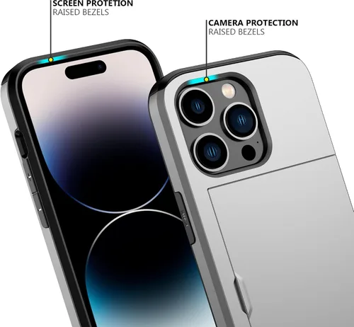 Vista 165 de Nvollnoe - Funda para iPhone 14 con tarjetero [tienda de 5 tarjetas] Negro - Almacenamiento más grande