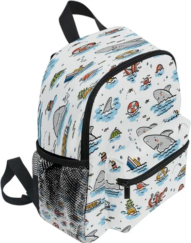Vista 2 de ZOEO Toddlers Backpack Kids Doodle Cute Shark Animal Summer Childish Bookbag for Boys Girls 3-6 Years Children Preschool Kindergarten Cute Mini Bags