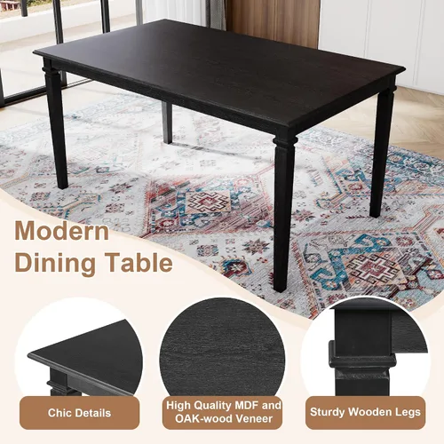 Vista 4 de Juego de comedor retro de 6 piezas, mesa rectangular de madera y 4 sillas con banco para cocina y comedor, color gris cola de milano Cola de milano