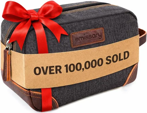 Vista 8 de emissary Neceser de viaje para hombre de cuero y lona, neceser de viaje para hombre, kit dopp de cuero y lona para hombres, bolsa de afeitar para 2