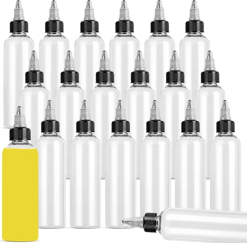 Vista 9 de Paquete de 40 botellas dispensadoras transparentes, botellas exprimibles de Dispensación controlada, hecha de PET, lavable, reutilizable