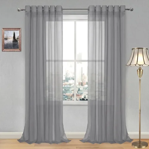 Vista 196 de DWCN Cortinas traslúcidas color verde frijol para sala de estar y dormitorio - Cortinas voile con aspecto de lino sintético con ojales en la parte