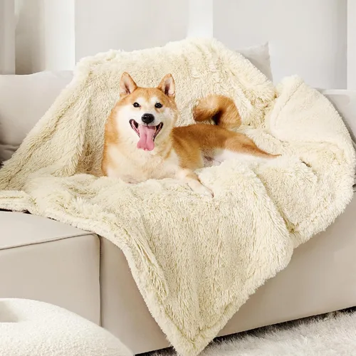 Vista 29 de Bedsure Mantas impermeables para perros grandes, piel sintética esponjosa, 50 x 60 pulgadas Plush Fuzzy Reversible Pet Blankets for Couch and Dog