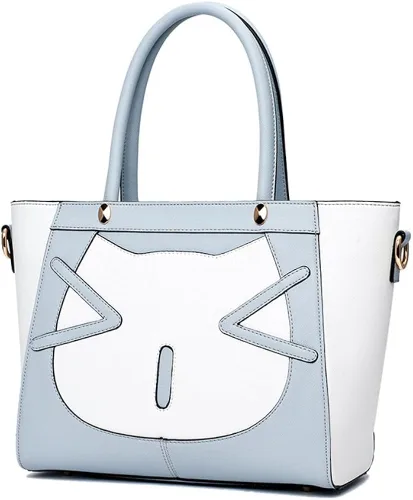Vista 2 de Mn Sue Lovely Cartoon 2d gato bolso de piel grande bolso de hombro asa superior bolso bandolera para niñas Lady
