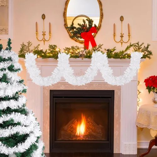 Vista 5 de KIMOBER Guirnalda de oropel de Navidad de 9.99 m, guirnalda metálica blanca para árbol de Navidad, decoraciones para bodas y fiestas