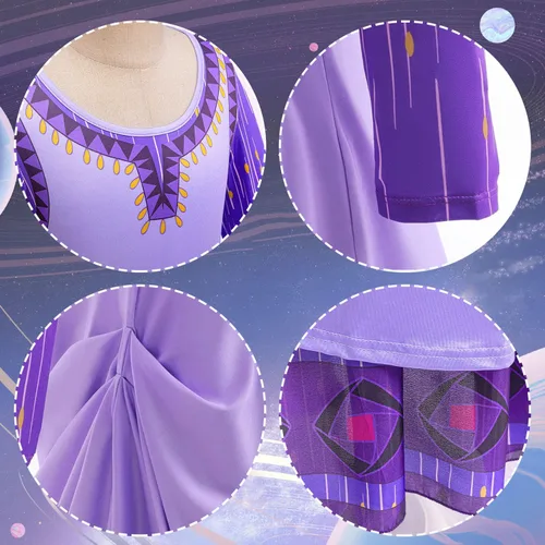Vista 5 de iTVTi Wish Asha - Disfraz de princesa para niñas, vestido de Halloween, Navidad, disfraz de cosplay morado