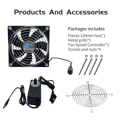 Vista 6 de Ventilador de computadora Easy Cloud con enchufe de CA, ventilador axial muffin de 120 mm de velocidad variable de 120V 110V 220V de 12V pequeño