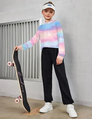 Vista 3 de Arshiner - Sudadera corta con capucha y manga larga con teñido batik para niñas