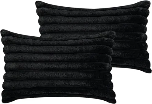 Vista 16 de Juego de 2 fundas de almohada decorativas de 16 x 16 pulgadas, fundas decorativas de piel sintética para cama, sofá, funda de almohada suave y Negro