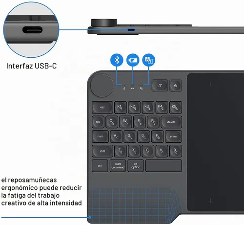 Vista 5 de Tableta de dibujo inalámbrica HUION Inspiroy Keydial KD200 Art Tablet, 8,9 Tableta gráfica Bluetooth con dial y teclado, 5 teclas personalizadas