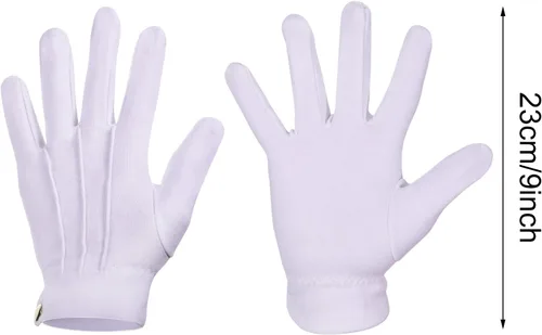 Vista 2 de Guantes de algodón cosidos blancos para inspección formal de joyas de esmoquin guantes blancos para hombres 9 pulgadas