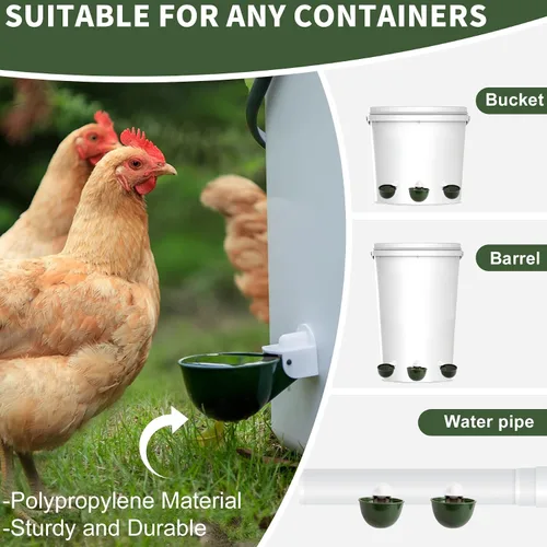 Vista 3 de Paquete de 12 tazas de agua para pollo, cuenco alimentador automático de llenado, sistema de riego por gravedad para aves de corral, dispensador