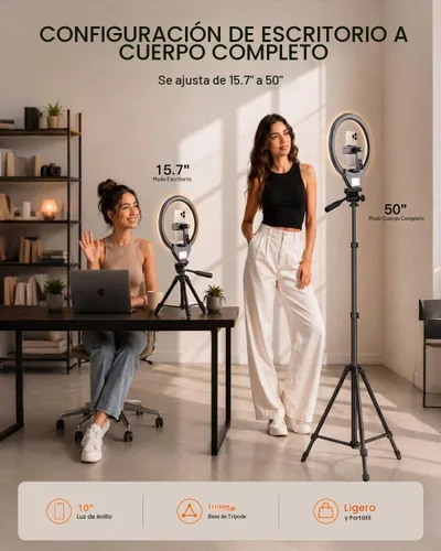 Vista 5 de SENSYNE - Anillo de luz de 10 pulgadas con soporte de trípode extensible de 50 pulgadas, luces circulares LED con soporte para teléfono