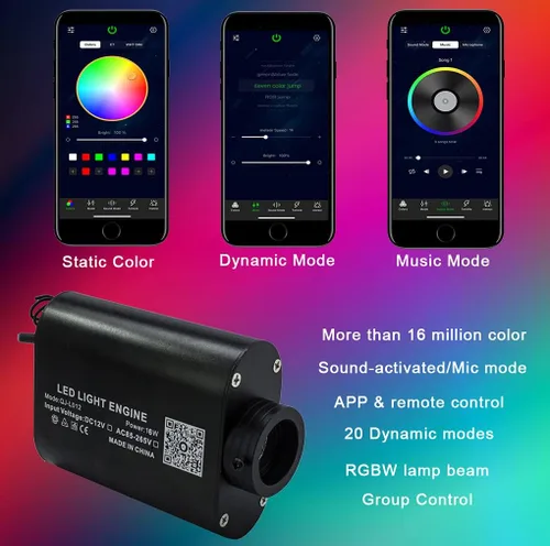 Vista 2 de Kits de luces LED Bluetooth Azimom 16W RGBW de fibra óptica, estrella de techo, 150 piezas, 0.03 pulgadas, 6.5 pies, sensor, modo música, control