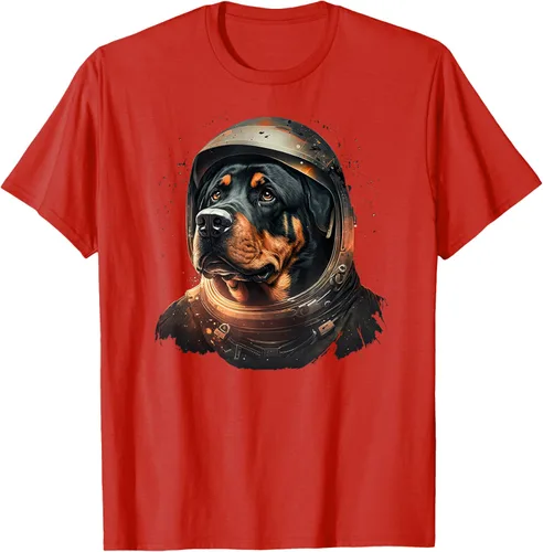 Vista 101 de Divertida camiseta Rottweiler con diseño de astronauta rottweiler en galaxia espacial, Negro