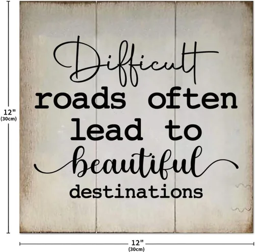 Vista 7 de Divertido letrero de madera para palet con texto en inglés "Difficult Roads Often to Beautiful Destinations", letreros de madera con refranes de 12
