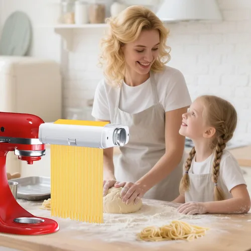 Vista 6 de Accesorio para hacer pasta para mezcladores Kitchenaid/Cuisinart, fabricante de fideos 3 en 1, juego de rodillos de pasta, cortador de espaguetis