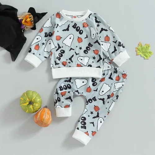 Vista 56 de Karwuiio Conjunto de disfraz de Halloween para bebé, sudadera de manga larga y pantalones para otoño