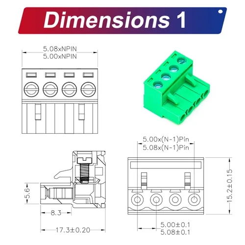 Vista 2 de Tcenofoxy - Conector Phoenix de 0.200 in 2/3/4/5/6/7/8/9/10/11/12/13/14/15/16/18/20/24 pines Phoenix Connector conector de bloque de terminales