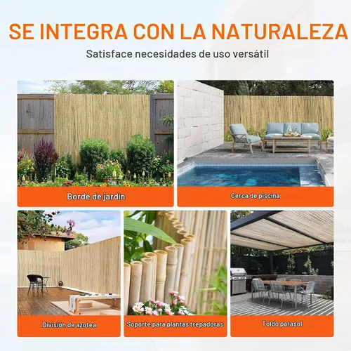 Vista 7 de VEVOR Valla de bambú enrollada natural, pantalla de privacidad ecológica – 4 pies de alto x 6 pies de largo x 0.75 pulgadas de profundidad