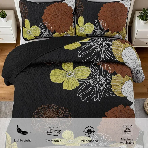 Vista 2 de Juego de ropa de cama reversible de 3 piezas, tamaño Queen Negro