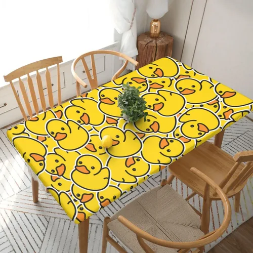 Vista 36 de Fiokroo Mantel de Flores de Crisantemo Azul, Amarillo y Azul Marino con Borde Elástico, Mantel Redondo Lavable y Reutilizable Cubierta de Mesa