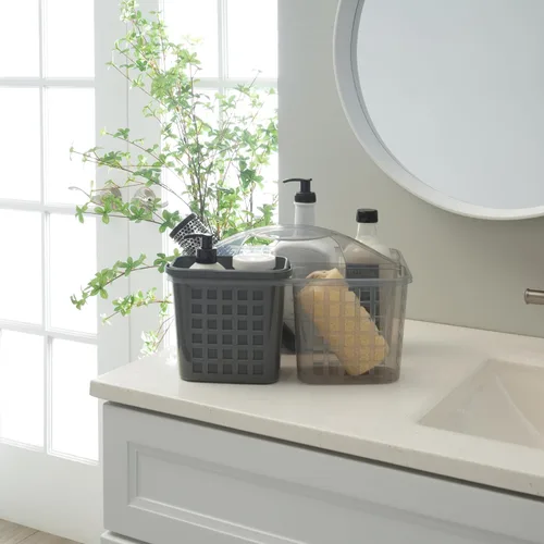 Vista 6 de Bath Bliss 2 en 1 portátil, organizador de ducha y baño para champú, acondicionador, jabón y cosméticos, en bolsa de baño gris (26118-GRIS)