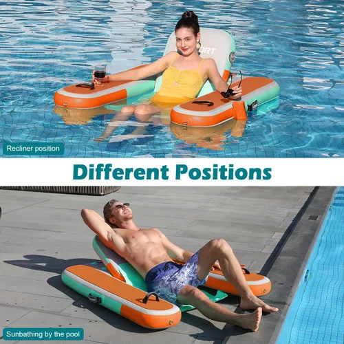 Vista 4 de FBSPORT Tumbona inflable para piscina para adultos, silla flotante de agua, balsa flotante de piscina con soporte para tazas y respaldo