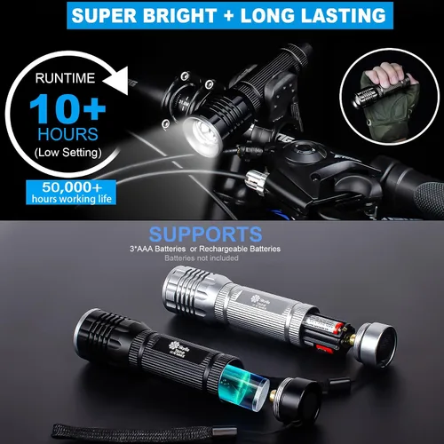 Vista 3 de Skylla LED Flashlight Bright high Lumens Tactical Flashlights with 5 Modes, Waterproof Zoomable Flash Light for Outdoor, Gifts for Student Dorm