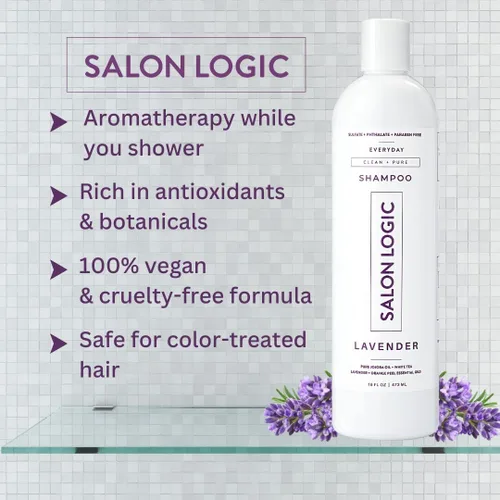 Vista 3 de SalonLogic Champú limpio y puro para uso diario, lavanda, productos de calidad de salón, tratamiento de queratina, aroma natural, hidratante