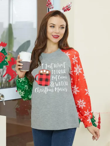 Vista 3 de Anbech Merry Christmas Trees Graphic Shirt Women Funny Car Graphic Xmas Top Long Sleeve Vacation Pullover