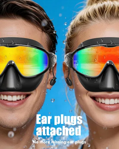 Vista 3 de Aegend Gafas de Natación con Cubierta Nasal para Adultos, 2 Unidades de Gafas de Natación de Visión Amplia Antiempañamiento/UV Sin Fuga para Hombres