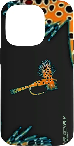 Vista 17 de Funda para iPhone 16 con mosca y pesca con moscas secas de piel de trucha por Black Fly Case