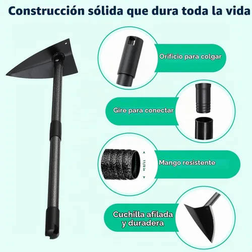 Vista 7 de Azada de jardín, azadas de zanjeo resistentes con mango largo de 60 pulgadas, azada triangular de borde afilado, herramientas de jardín