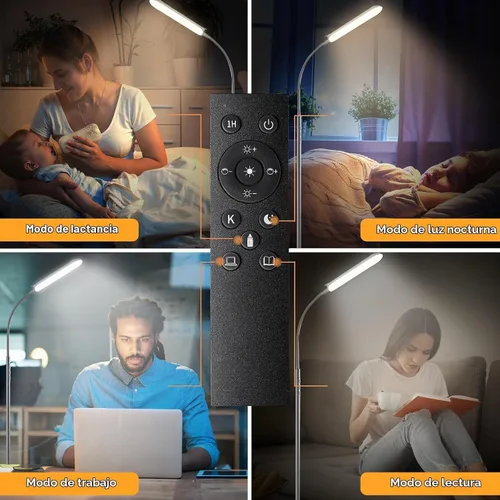 Vista 4 de marctronic Lámpara de pie LED gris, 18W 1800LM Lámparas de pie brillantes con control remoto y funciona con enchufe inteligente, luz de lectura Gris
