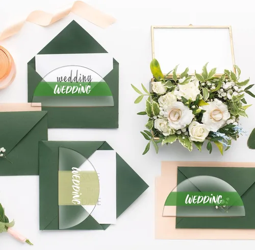 Vista 7 de Bucherry 30 tarjetas de lugar de acrílico transparente para bodas, 2 x 4 pulgadas, tarjeta de número de mesa de medio círculo, placa