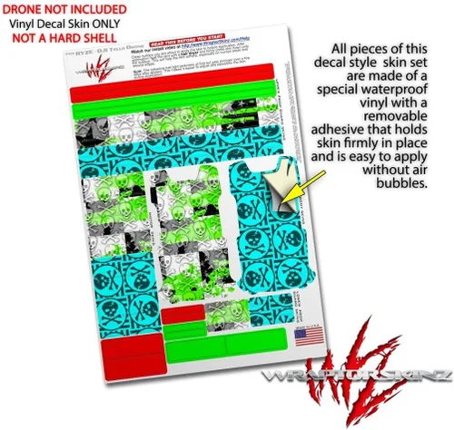 Vista 4 de Paquete de 2 calcomanías de piel para DJI Ryze Tello Drone Checker Skull Splatter Green Drone no incluido