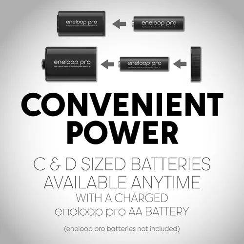 Vista 3 de Eneloop Panasonic pro K-KJBS1/2K8A C & D Adaptadores de batería para uso pro Ni-MH pilas de batería AA recargables, paquete 4C/4D
