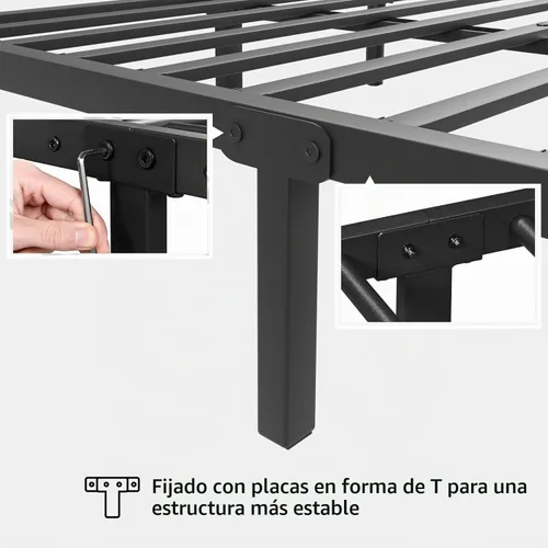 Vista 6 de LOEWAY Marco de cama de metal individual con cabecero y estribo clásicos