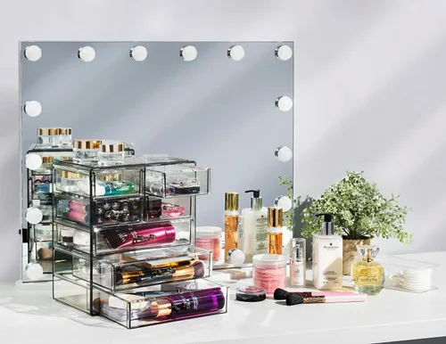 Vista 2 de Sorbus Cosmetics - Cosmetiquero grande para maquillaje y joyas; elegante para colocar sobre el tocador o en el baño