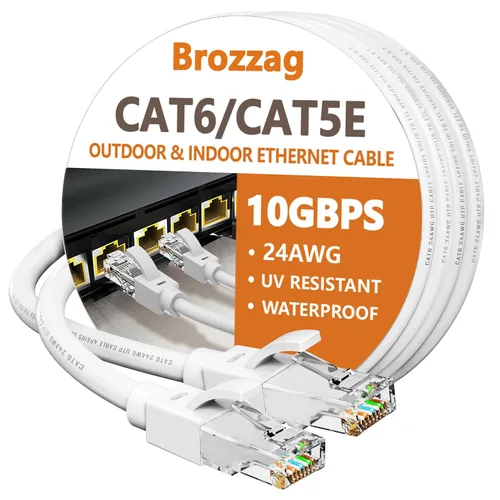 Vista 17 de Cable Ethernet de 10 pies para Cat6/Cat5E, 10 Gbps compatible con Cat8/Cat7, cable de red 24AWG para interiores y exteriores, entierro directo